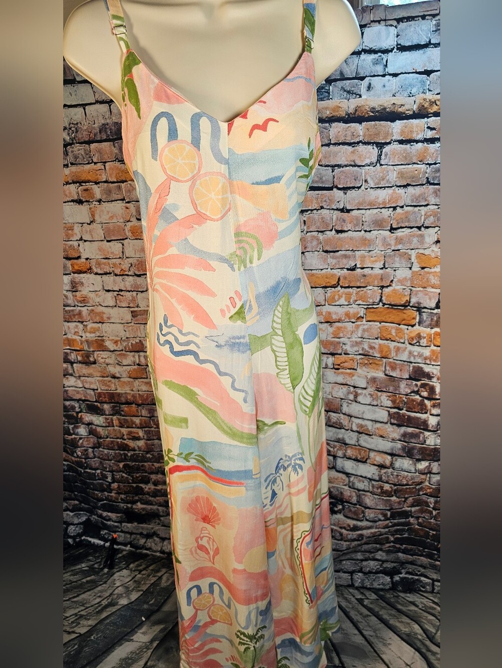 Label of Love Avalon Tropical Coastal Maxi Romper NWT Medium Resort Vacation